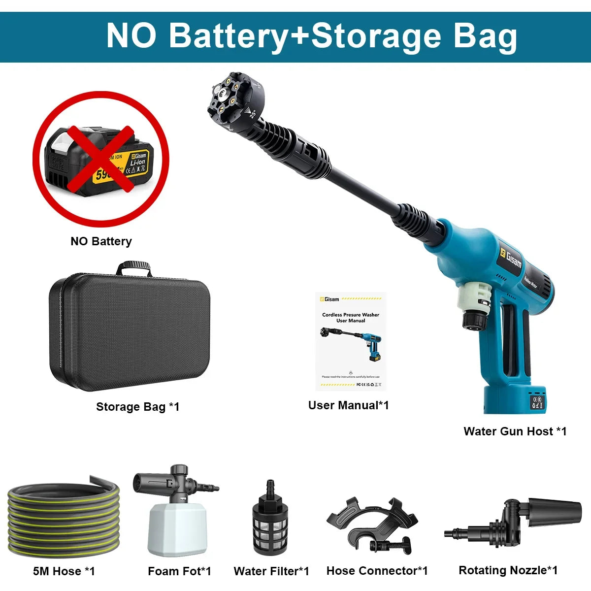 Gisam 250Bar Brushless Electric High Pressure Washer Gun