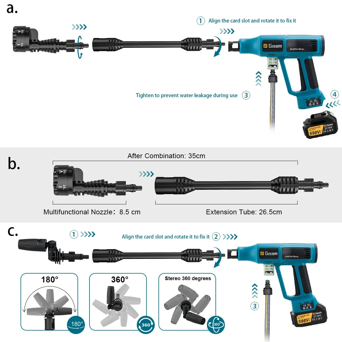Gisam 250Bar Brushless Electric High Pressure Washer Gun